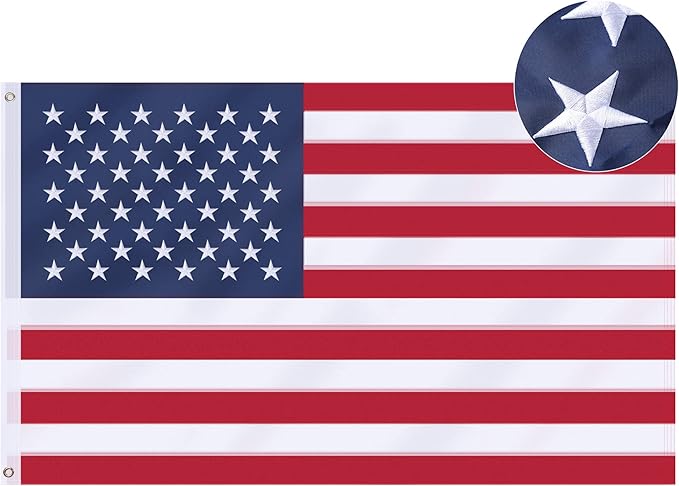 American Flag 10x15 Ft, US Deluxe Embroidered Heavy Duty Premium Polyester Durable Outside Flags with Brass Grommets
