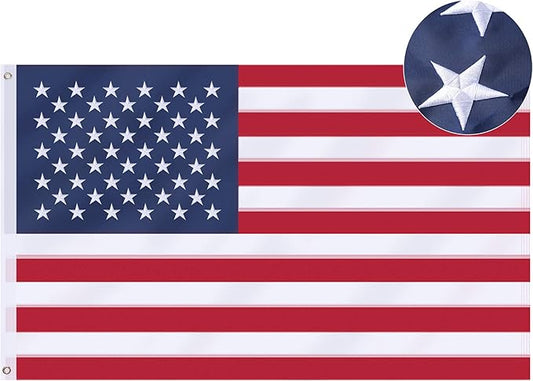 American Flag 5x8 Ft, US Deluxe Embroidered Heavy Duty Premium Polyester Durable Outside Flags with Brass Grommets
