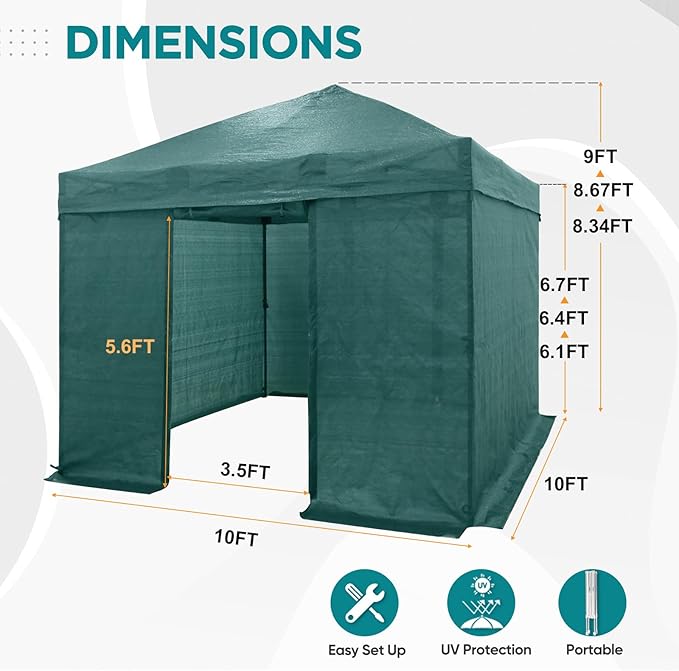 EAGLE PEAK 10x10 Walk in Shade Cloth Cover Greenhouse Instant Pop up Portable Gardening Green House with Mesh Cover, Roll up Doors, Green