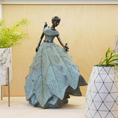DiliComing Fairy Garden Statue Home Decoration - Outdoor Statue Table Decor for Living Room Garden Maiden Bookshelf Decor Xmas Resin Holly Leaves Maiden Green Statue