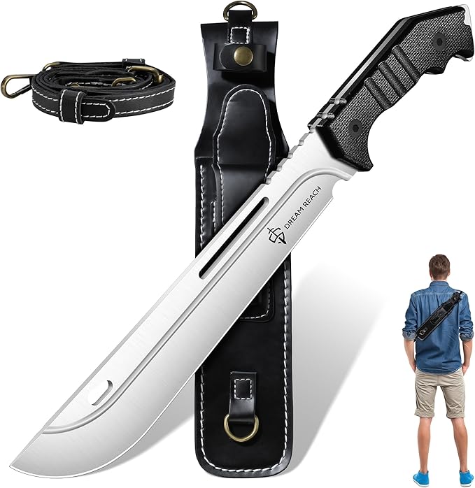 Dream Reach Heavy Duty Machete - Portable Full Tang Outdoor Survival Knife with Sheath Strap for Camping Hiking Gift for Men 9.8 Inches