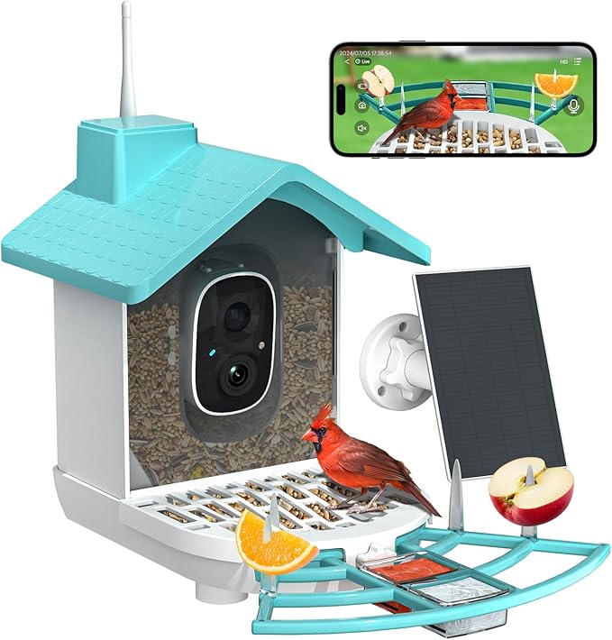 Smart Bird Feeder with Camera, 2K HD Smart Bird House with Camera,Solar Powered,Instant Arrival Alerts,AI Identify Birds Species,SD/Cloud Storage,Ideal Gift for Bird Lovers,Dad,Mom(2.4G WiFi Only