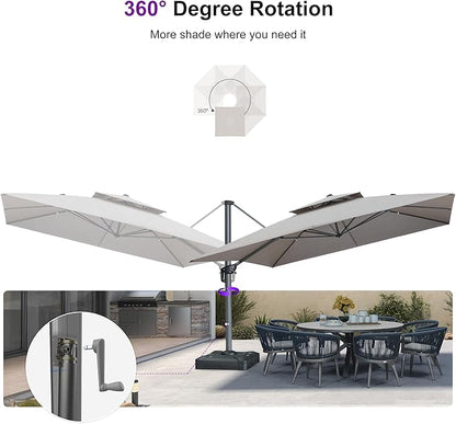 PURPLE LEAF 12FT Sunbrella Patio Umbrella Outdoor Double Top Large Offset Hanging Cantilever Umbrella 360° Rotation Square Umbrella for Garden Deck Pool Backyard Cast Ash