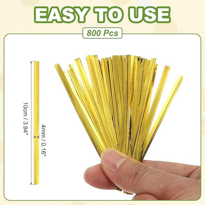 PATIKIL Bag Twist Ties 4 Inch, 800 Pcs Metallic Bread Ties for Treat Plastic Bags Gift Wrapping Candy Coffee Bag Plant Party Cake Favor, Gold