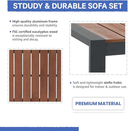 Soleil Jardin Aluminum Patio Furniture Coffee Table, Outdoor Rectangle Table with FSC Certified Solid Wood Top, Outdoor Conversation Modern Coffee Table