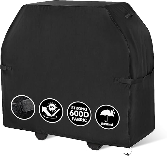 BlueStars 58 inch Grill Cover – Heavy‑Duty Waterproof 600D BBQ Cover for Outdoor Gas Grills, Compatible with Genesis, Weber, Char‑Broil & Nexgrill Models, UV & Rip‑Resistant, Black