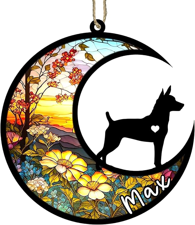 Personalized Dog Memorial, Custom Name Rat Terrier Dog Christmas Ornament with Name, Custom Breeds, Pet Loss Light Catcher, Gifts for Lovers Loss of Pet Sympathy on Mothers Day Christmas