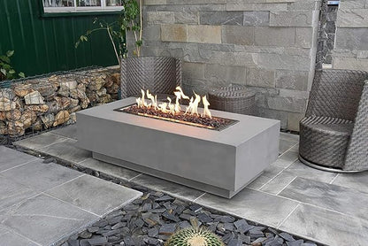 Elementi | Granville Gas Fire Pit Cast Concrete 60" Rectangular Fire Table, Outdoor Fire Pit Electronic Ignition | Canvas Cover, Lava Rock Included | Light Gray (Natural Gas)