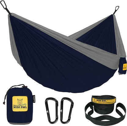 Wise Owl Outfitters Camping Hammock – 500lbs Portable Hammock with Tree Straps - Travel, Backpacking, Hiking, Outdoors Camping Gear - Single or Double