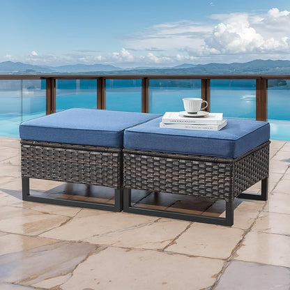 HUMMUH 6 Piece Patio Furniture Outdoor Sectional Sofa Set All-Weather Wicker Outdoor Chairs with End Table Ottomans for Patio,Porch,Garden,Backyard