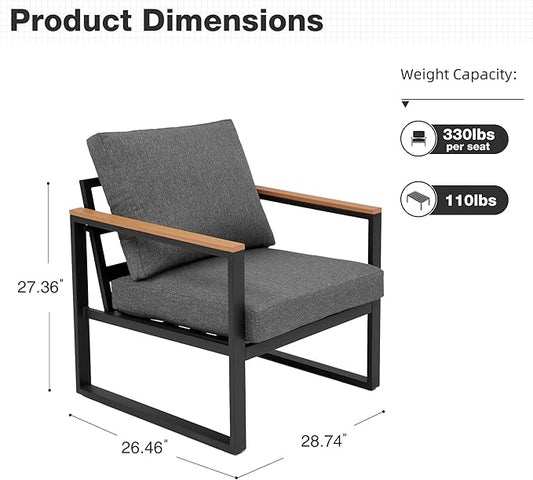 Outdoor Chairs Set of 2, Outdoor Furniture Set, Outdoor Conversation Chair Sets for Balcony Backyard Park Garden, Light Grey