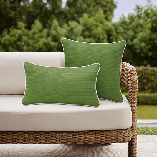 Decorative Outdoor Water Repellent Throw Pillows with Inserts, Set of 4, 20" x12" Pillows for Patio, Backyard, Bed, Couch, and Patio Furniture, Lawn Green