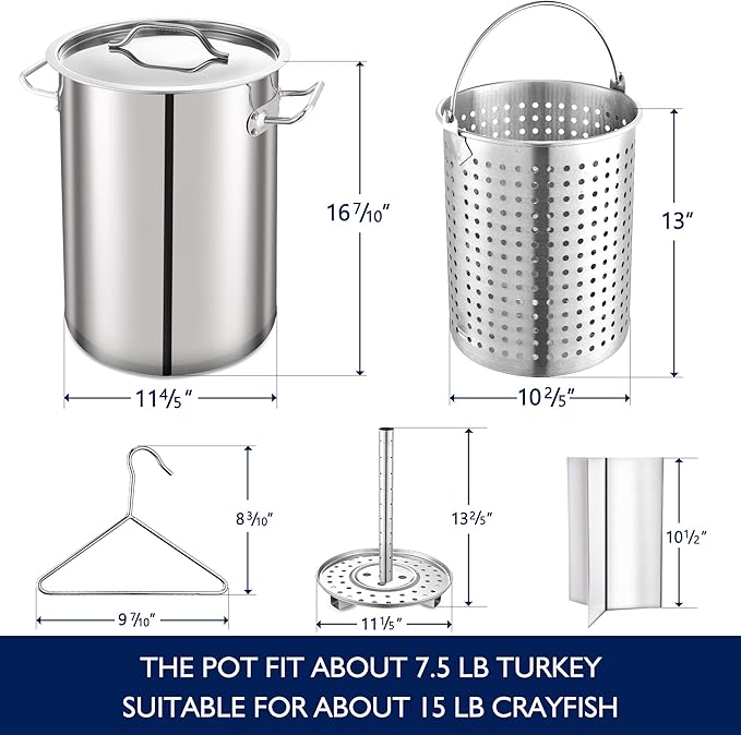 ARC 32QT Seafood Boiling Kit, 200,000BTU Propane Burner and 36" Mixing Paddle, Crawfish Boil Pot w/Basket and Steamer Rack, Outdoors Cooking and Steaming, Large Turkey Fryer Pot, Lobster Shrimp Pot