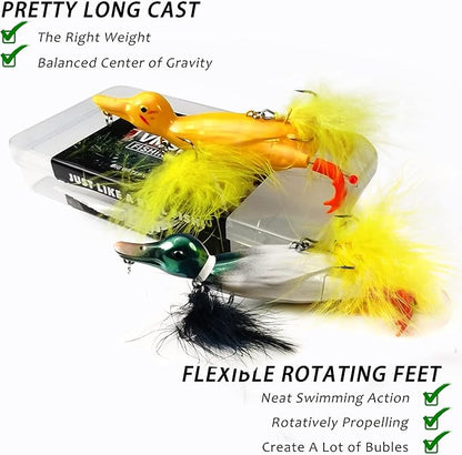 Duck Lures for Bass Fishing, Realistic Topwater Baby Duckling Baits Floating Artificial Hard Swimbaits for Pike Musky Catfish Freshwater Saltwater Fishing, 4.8 inch