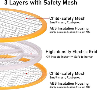 Electric Fly Swatter Handheld Bug Zapper - Indoor Outdoor 20in Zapping Racket for Pest Mosquito & Flies - Battery Powered Safe to Touch with 3-Layer Safety Mesh, Large Size, Pack of 2