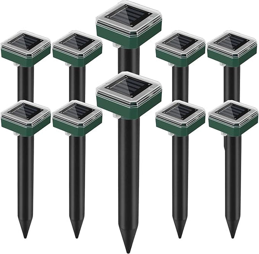 Mole Repellent Solar Powered, 10 Pack Gopher Repellent and Snake Repellent for Yard, Waterproof Ultrasonic Vibration Stakes for Outdoor Lawn Garden to Get Rid of Moles, Voles, Groundhogs, Rodents