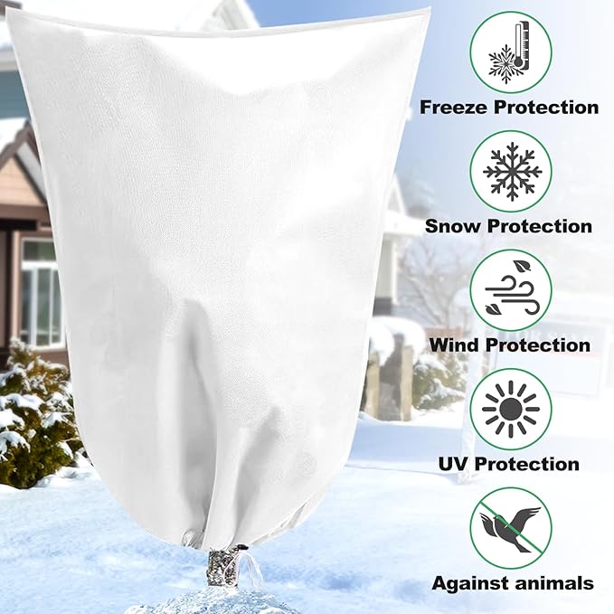 Winter Plant Covers Freeze Protection, 74.8"X 90.5" Fig Tree Covers for Winter Cold Weather Frost Cloths for Outdoor Plants Fruit Tree with Zipper Drawstring, Shrubs Trees Jacket Covers