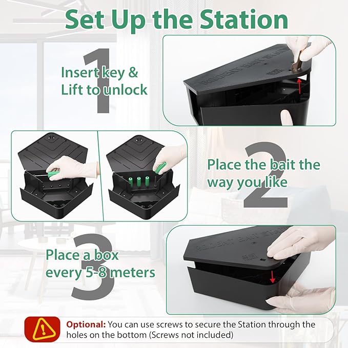 Rat Station Box with Keys, 6 Pack Rodent Station Keeps Rats Away, Keeps Children and Pets Safe, Key Unlocking, Reusable & Long-Lasting, Indoor & Outdoor