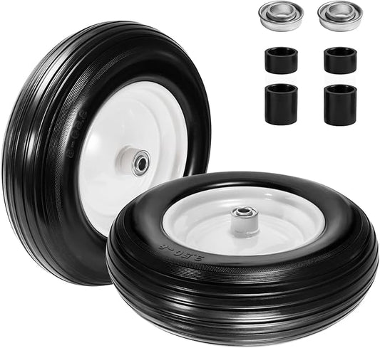 (2-Pack) Fits 4.80/4.00-8, 3.50/2.50-8, 4.00-6, 4.00-8 Wheelbarrow Wheels,14.5" Wheelbarrow Flat Free Tire, with 3/4" & 5/8" Bearing,3" Hub for Garden Cart Trolley Wagon Lawn Mower