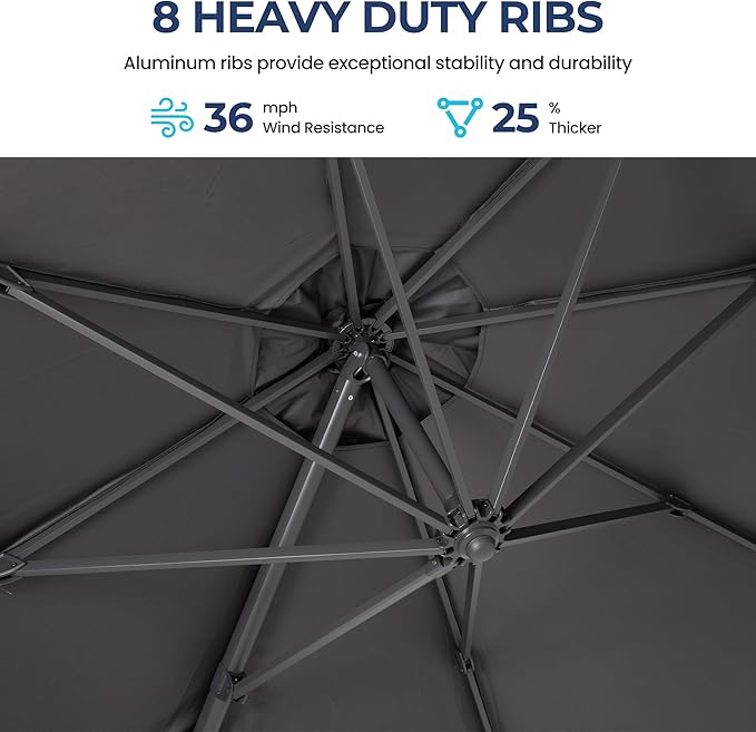 SUNVIVI OUTDOOR Outdoor Patio Umbrella, Patio Umbrella, Market Umbrella, Large Outdoor Umbrella, Metal Pole Umbrella with Push Button Tilt and Crank, Polyester Canopy