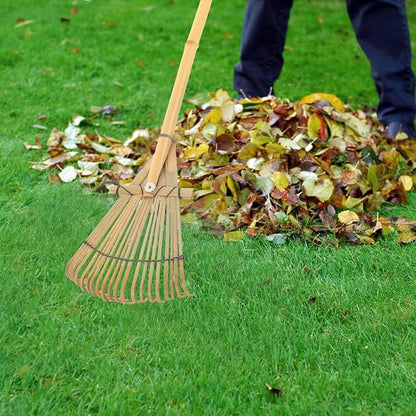 Wooden Garden Rake 20 Tines Hand Rake for Leaves Soil Spreading Lawn Care Yard Tool for Gardening Cleaning Landscaping