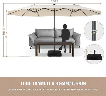 Sundale Outdoor 15ft Large Patio Umbrella with Base Included and Umbrella Cover, Outdoor Double-Sided Umbrella