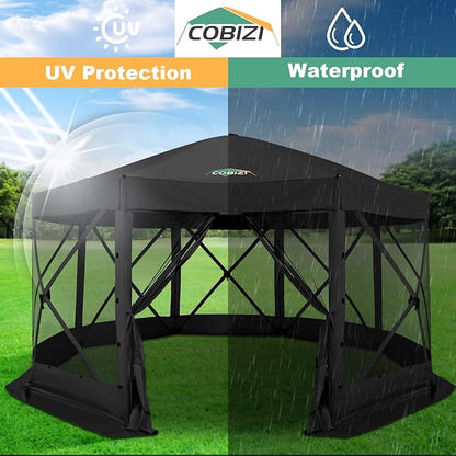 COBIZI 15x15ft Extra Large Pop-Up Gazebo Canopy Tent with Mosquito Netting, Spacious Easy Set-Up Screened Shelter, Durable Outdoor Pavilion with Ground Stakes, Perfect for Patio, Backyard,Black