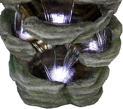Naturefalls 47.2inches Outdoor Rockery Water Fountain with Led Lights - Poly-Resin Rock Cascading Water Fountains - Relaxation Water Features for Patio, Yard, Deck, Garden Decor