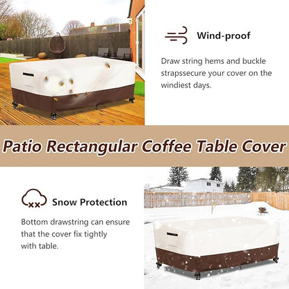 Outdoor Patio Coffee Table Cover, Waterproof Rectangular Patio Side Table Cover,Patio Furniture Covers,36 x 24 x 16 inch,Beige & Brown