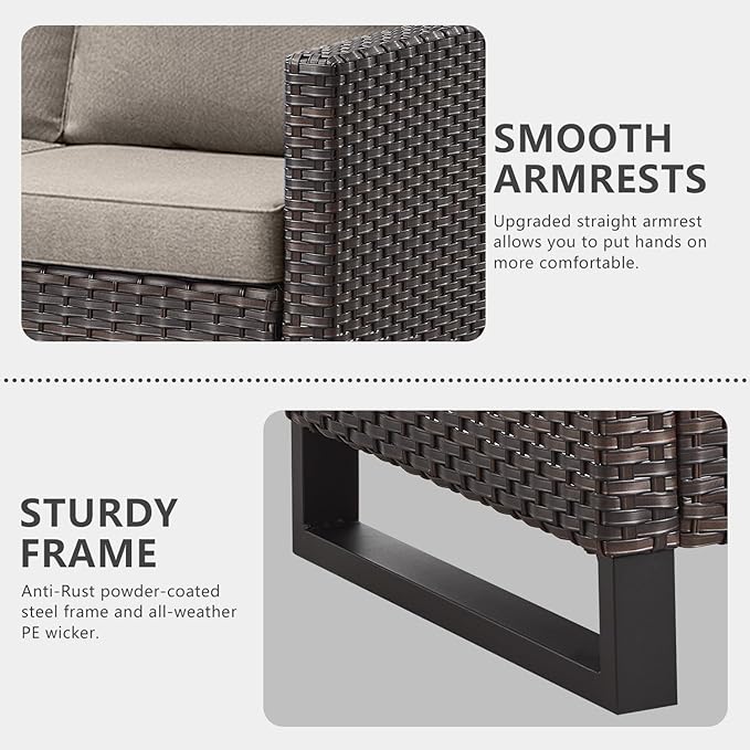 HUMMUH 5 Piece Patio Furniture Set with Fire Pit Table 41in 55,000 BTU,Wicker Outdoor Conversation Sets - Outdoor Swivel Rocker Chairs Patio Sofa for Porch,Garden,Backyard