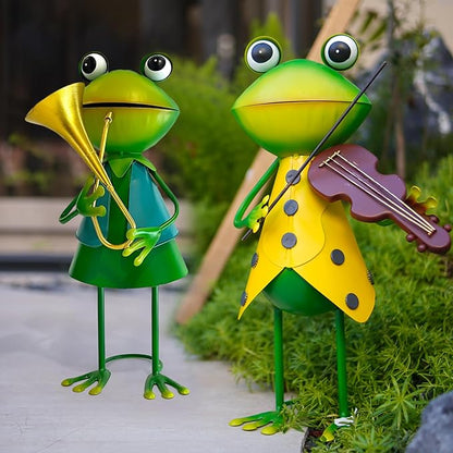 HONGLAND Frog Metal Yard Art - 3D Frog Outdoor Statue - Cute Metal Figurine - Christmas Holiday Lawn Patio Yard Garden Decor Gardening Gifts for Women (Violin)