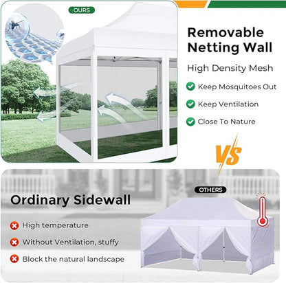 COBIZI 10x20 Heavy Duty Pop Up Canopy Tent with 6 Sidewalls, Commercial Gazebo Party Tent with Mosquito Netting Wall Easy Set Up Outdoor Instant Screen Tent for Backyard, Patio, Garden, White