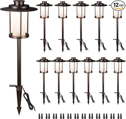 Outdoor Pathway Lights Wired 12V, 2700K/3000K/3500K/4000K/5000K Selectable Landscape Path Light Waterproof, LED Walkway Fixture Electric, ORB Aluminum for All Weather Garden Yard (12 Pack)