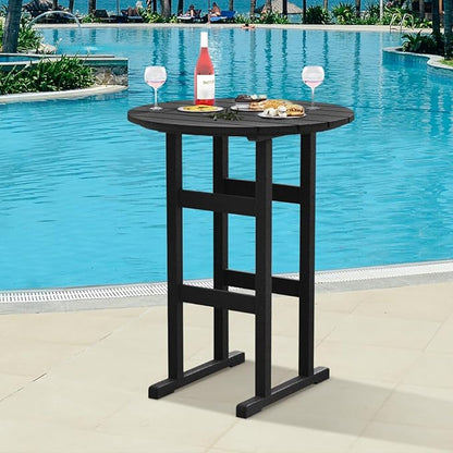 Sundale Outdoor Adirondack Round Bar Table, 39 Inch Height Patio Large Pub Table for 4, All Weather HDPE High Top Bistro Counter Table for Outside Deck Porch Balcony Poolside, Black