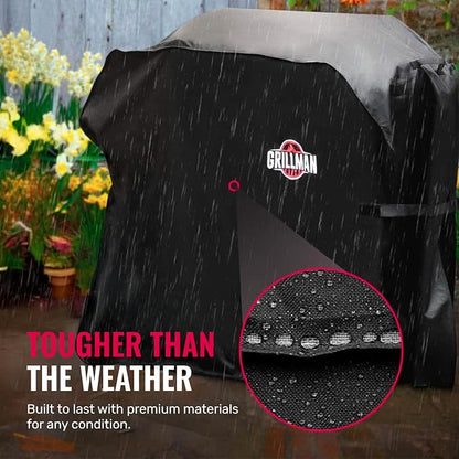 Grillman Grill Cover, BBQ Outdoor Grill Covers, Charcoal, Gas Grills, Waterproof, Rip-Proof, Weather-Resistant, Anti-UV, Barbecue Cover for Weber, Genesis, Charbroil, Nexgrill, etc (Black, 64 Inch)
