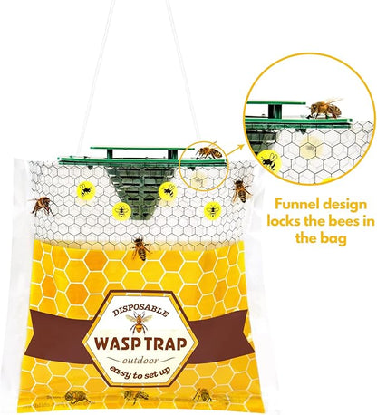 6 Pack Disposable Wasp Traps Outdoor Hanging Yellow Jacket Trap Carpenter Bee Traps for Outside Wasp Catcher Hornet Trap Bee Killer Fly Trap Bag for Bees, Bug