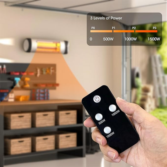 Outdoor Heater for Patio, 1500W Wall-Mounted Heater, Patio Heaters for Outdoor Use, 24H Timer, Waterproof, Carbon Fiber Tube, for Backyard Gazebo Garage Black