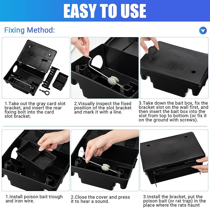 Qualirey 2 Pack Rat Bait Stations Large Rodent with Key Reusable Mouse Stations Mice Blocks Heavy Duty Boxes for Outdoor Rodents Mice Blocks, Bait Not Included, Black (9.8 x 7.5 x 3.9 Inches)