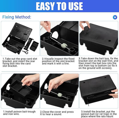 Qualirey 2 Pack Rat Bait Stations Large Rodent with Key Reusable Mouse Stations Mice Blocks Heavy Duty Boxes for Outdoor Rodents Mice Blocks, Bait Not Included, Black (9.8 x 7.5 x 3.9 Inches)