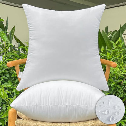18x18 Inch Outdoor Throw Pillow Inserts, Pack of 2 - Premium Water-Resistant Decorative Pillows Stuffer for Patio Furniture,Sofas,Chairs &Porch Swing - White