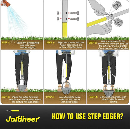 Jardineer Edger Lawn Tool Long Handle, Upgraded Manual Grass Edger with Double V-Shaped Serrated Edge Blade and Wide Footplate, Edgers for Landscaping Yard Maintenance