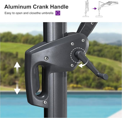 PURPLE LEAF 10' X 6.5' Swivel Outdoor Patio Aluminum Umbrella with Base Left-right Tilting Cantilever Offset Umbrella with UV Resistant Heavy Duty Fabric for Deck Pool Patio Backyard, Graphite Grey