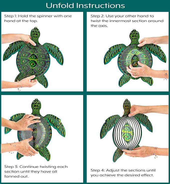 ISEO Turtle Wind Spinner for Yard and Garden, Hanging Outdoor Decor, Yard Art, Porch and Patio Decorations, Metal Wind Spinners Outdoor, Weather Resistant, 15”