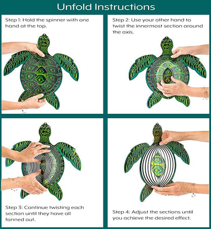ISEO Turtle Wind Spinner for Yard and Garden, Hanging Outdoor Decor, Yard Art, Porch and Patio Decorations, Metal Wind Spinners Outdoor, Weather Resistant, 15”