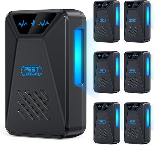 6 Packs Ultrasonic Pest Control Repeller, Electronic Pest Repellent Plug in Indoor for Insect Roaches Spider Ant Bug Mosquito Rat Mouse Repellent for House Home Kitchen Garage (Black)