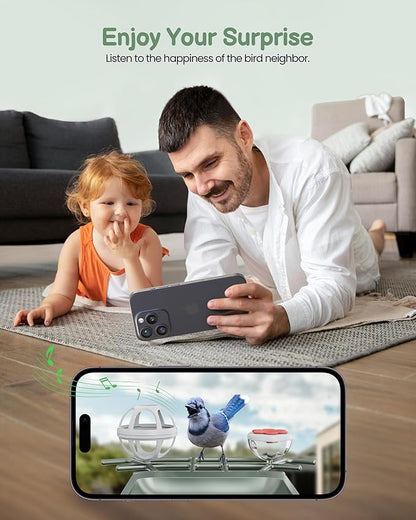 Smart Bird Feeder with Camera Outdoor: Solar Birdfeeder Cam for Outside Garden - 2K HD Live Video Camera AI Recognition Visible Window Auto Capture - Bird Lover Gifts