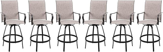 Vongrasig 6 Piece Patio Swivel Bar Chairs, All Weather Metal Textile High Swivel Bar Stools Chairs, Outdoor High Top Bistro Set for Backyard, Lawn Garden, Balcony, Taupe