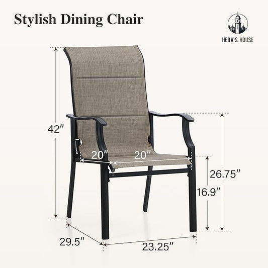 HERA'S HOUSE Premium Patio Dining Chair of 2, Rust Resistant Outdoor Chair with Textilene Padded Seat, Supports up to 350lbs with Comfort and Durability for Lawn Kitchen Garden Backyard