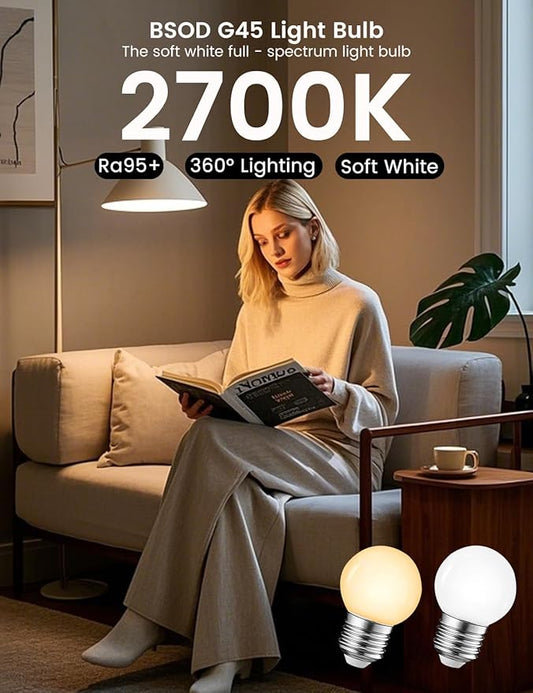 G45 LED Light Bulbs with E26 Base | 2700K Warm Soft White, Full Spectrum | 5W Eq 40W Appliance Bulbs for Refrigerator, Table Lamps, Home, Plants, Freezers & Chandelier (2 Warm White Bulbs)