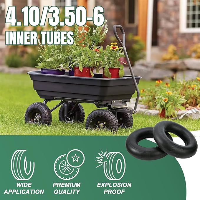 13x4.00-6 Inner Tube 4.10/3.50-6 Heavy Duty Replacement Tire Tubes with Straight Valve Stem for Wheelbarrows, Mowers, Hand Trucks - 2 Pack